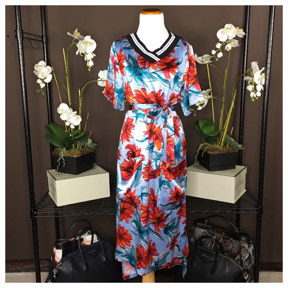 SUNO BLUE FLORAL SILK DRESS - Picture 5 of 7