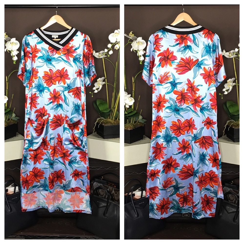 SUNO BLUE FLORAL SILK DRESS - Picture 3 of 7