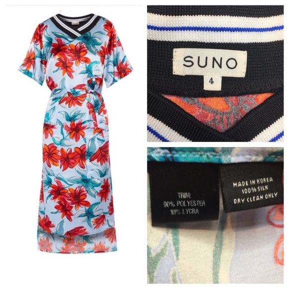 SUNO BLUE FLORAL SILK DRESS - Picture 4 of 7