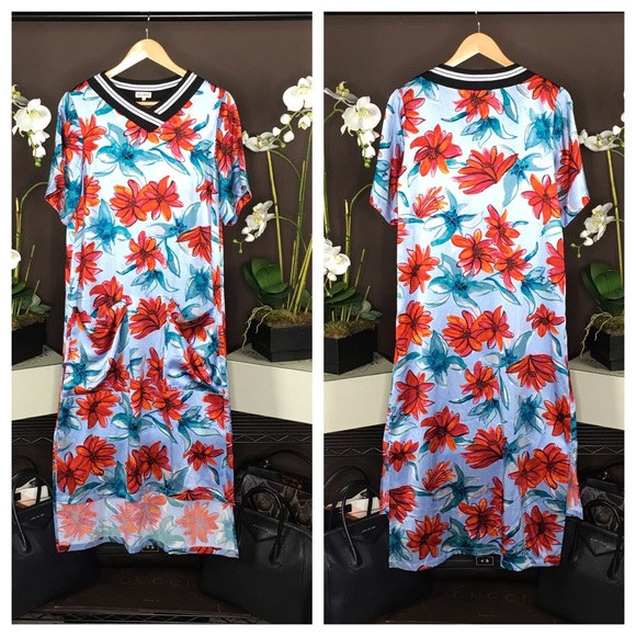 SUNO BLUE FLORAL SILK DRESS - Picture 3 of 7