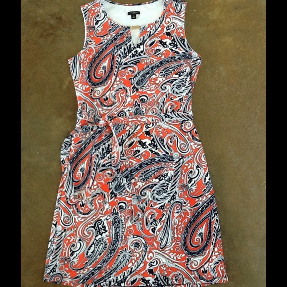 Ann Taylor orange and navy paisley dress