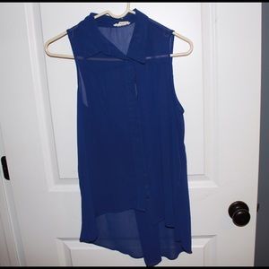 Deep Blue Button Tank w/ Collar