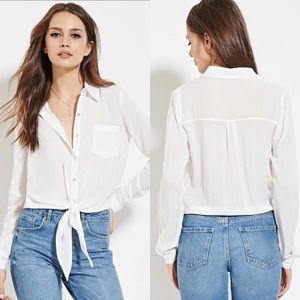 F21 || White Tie Front Blouse
