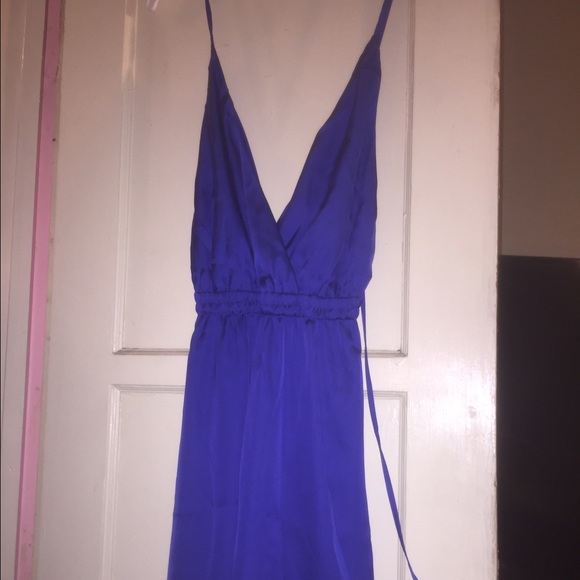 Blue dress deep v-neck