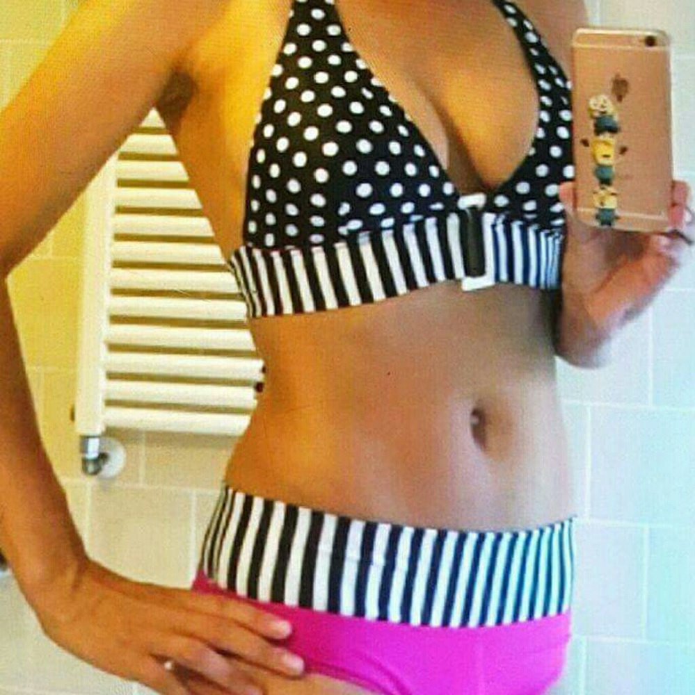 Retro Dot Swimsuit Women Halter Bandeau Bikini Set - Picture 3 of 4