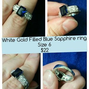 White gold Filled Blue Sapphire CZ ring Size 6