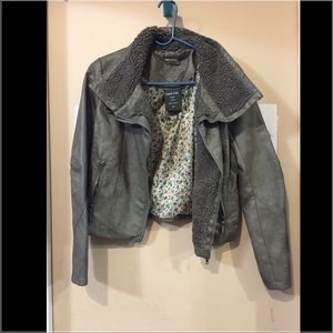 Faux Fur Leather Grey Moto Jacket