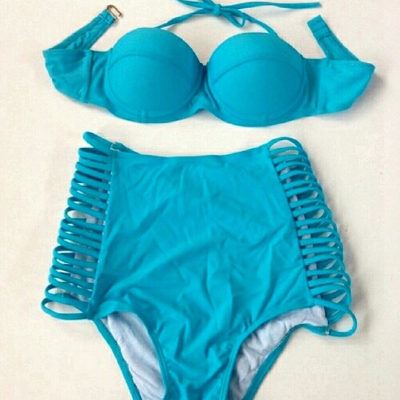 Vintage High Waist Bikini Set Conservative Swimsui - Picture 2 of 3