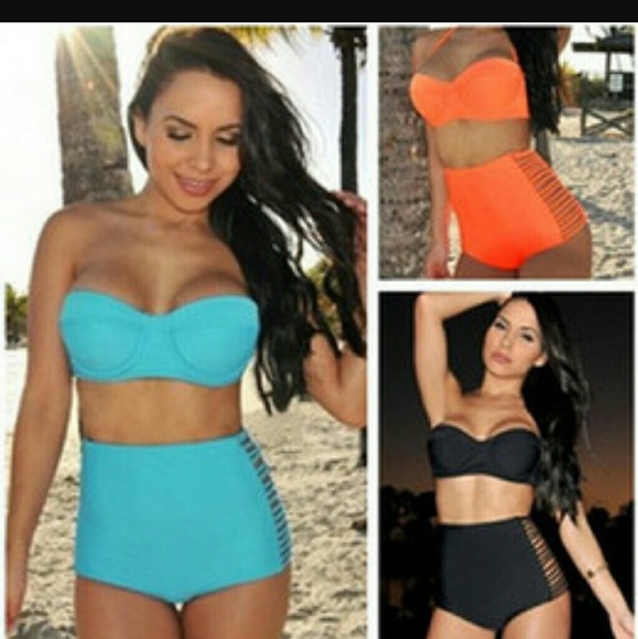 Vintage High Waist Bikini Set Conservative Swimsui - Picture 2 of 4