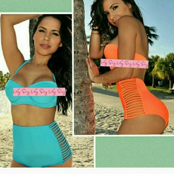 Vintage High Waist Bikini Set Conservative Swimsui - Picture 3 of 4