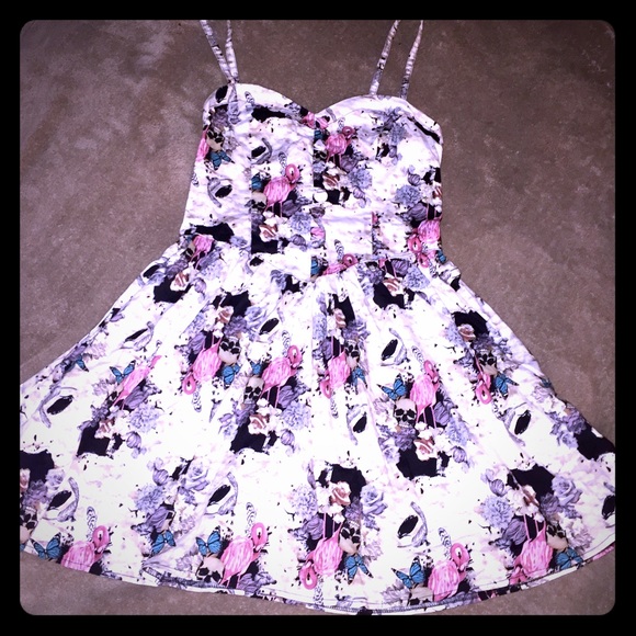 Hell Bunny Mini Dress - Skulls & Flamingos