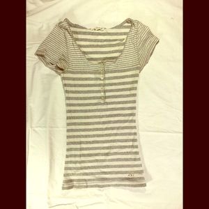 Grey & White Striped Short Sleeved Shirt