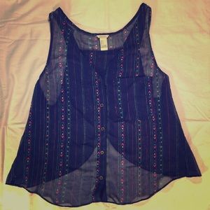 Navy Blue and Multicolored Sheer Top