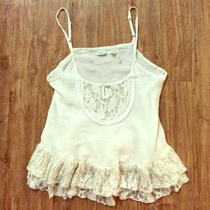 M Free People Cream, Lace Tank Top