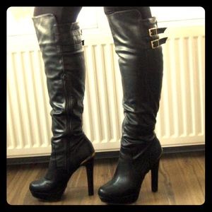 Material Girl Over the Knee Black Boots- Brand New