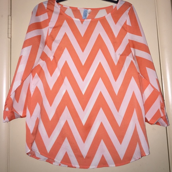 Peach & White Chevron Top