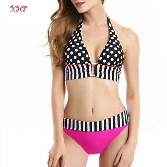 swimsuit women push up Women Sexy Stripe Retro - Picture 2 of 2