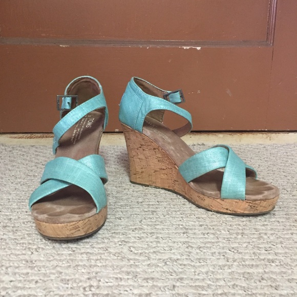 TOMS Turquoise Strappy Wedges