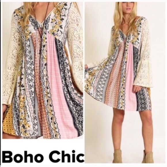 Beautiful Boho patchwork tunic dress Crochet - Picture 2 of 4