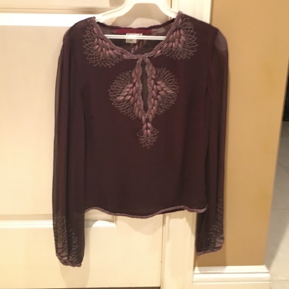 FINALSALE EmmaBlack Silk Embroidered Boho Blouse 2 - Picture 2 of 4