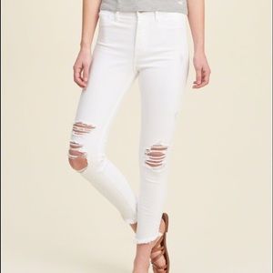 Ankle High Waisted White Ripped Jeans