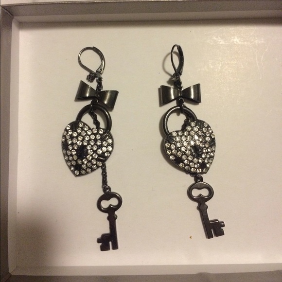Betsy Johnson heart and lock earrings