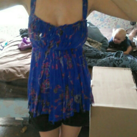 Free People Blue Floral Print Tank Top