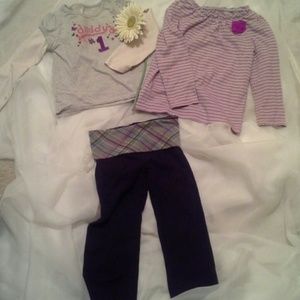 Size 3T yoga pants, Daddy's #1 & striped top