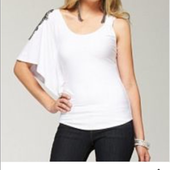 Bebe Military Gray Embellished Shoulder Top