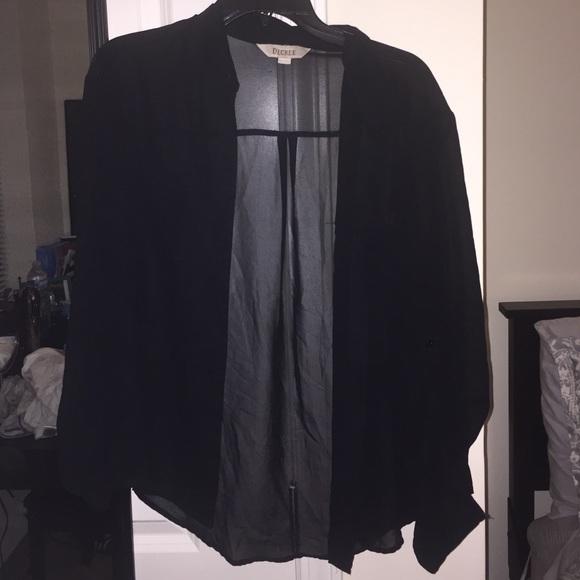 Black see through button down