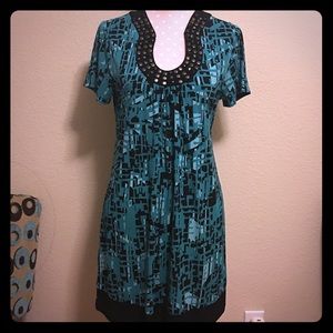 Apt 9 Blue Green & Black Short Sleeve Dress - M