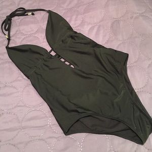 Express plunge neck halter swimsuit size large