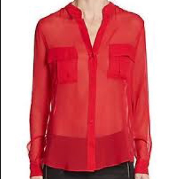 red sheer blouse