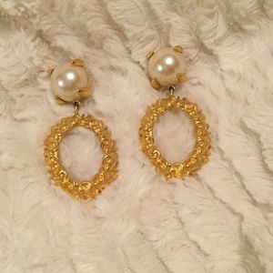 St. John drop faux pearl clip earrings