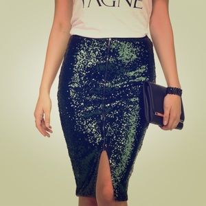 Sequin midi skirt, hunter green