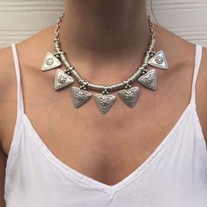 Silver statement boho necklace bib