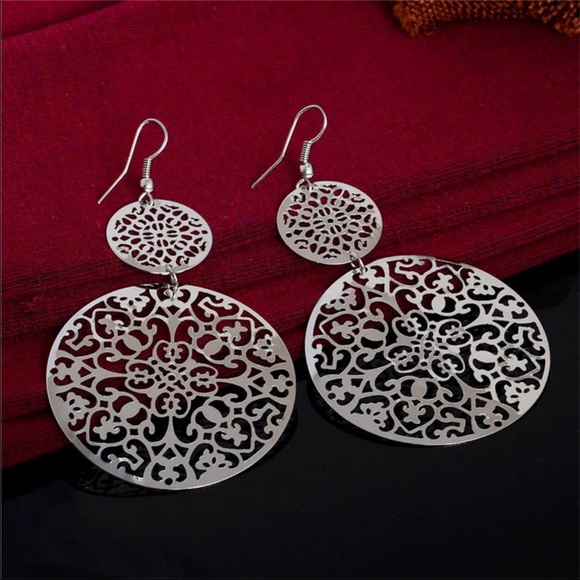 Silver Plated Laser Cut Earrings - Picture 2 of 2