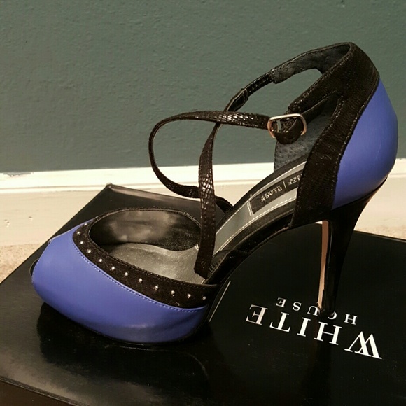 ONE DAY SALE Peep toe black & blue heels