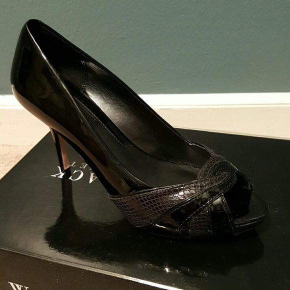 Black patent with black snake print