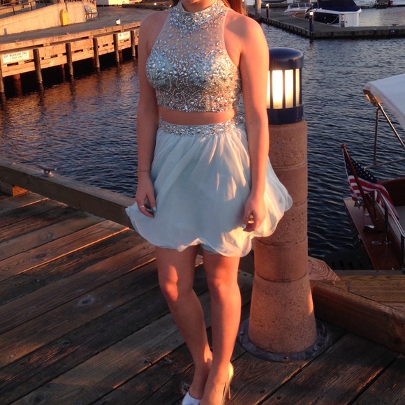 Icy Blue Formal Two Piece Dress