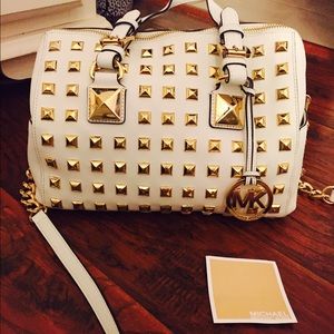 Michael Kors White Studded Grayson Purse