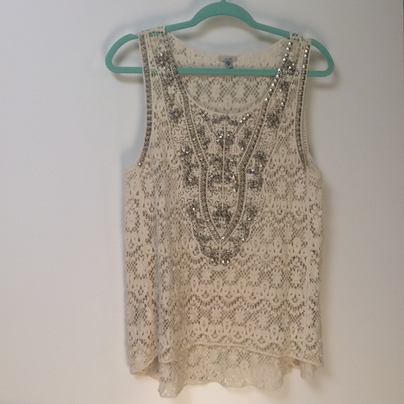 DONATED. Embellished crochet tank
