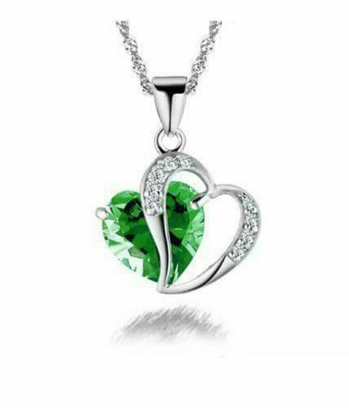 Jewelry - SALE😍925 Silver Emerald Green Crystal Double Hear