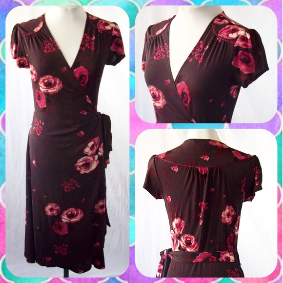 Banana Republic Dresses & Skirts - Brown Floral Silk Jersey Career Wrap Dress Size M