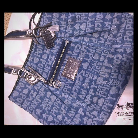 Coach poppy denim tote bag. Rare!