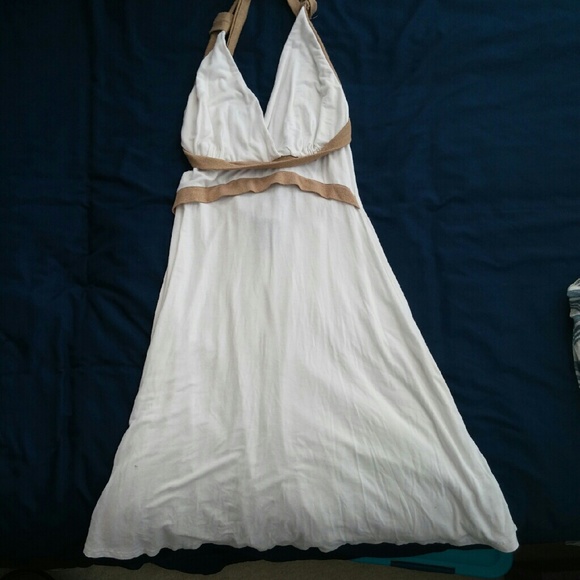 Sold* Gorgeous white & gold halter sundress