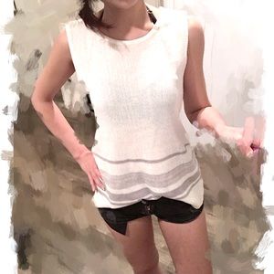 Grey line white cardigan tank tops