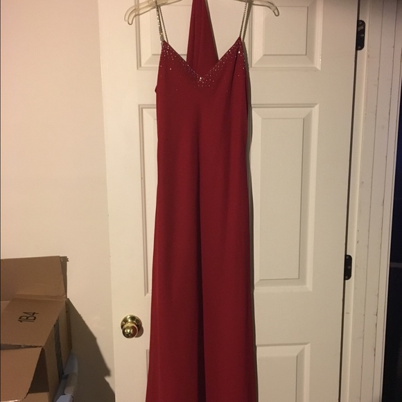 Red evening gown.  Floor length