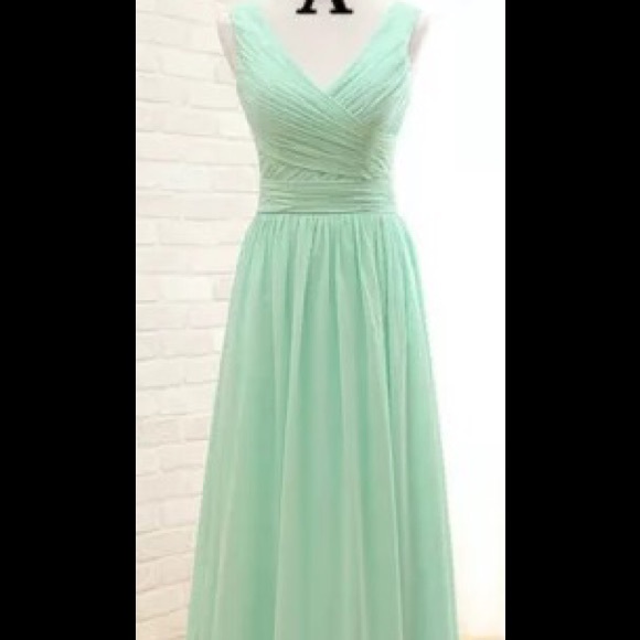 Long mint green chiffon dress