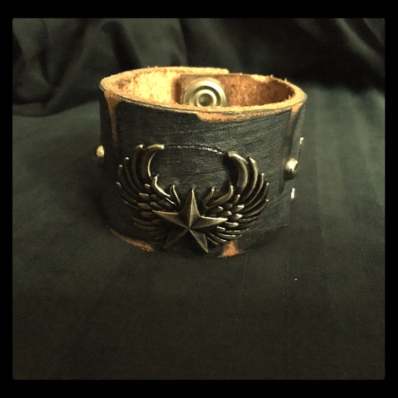 Custom made leather cuff metallic leather and studs